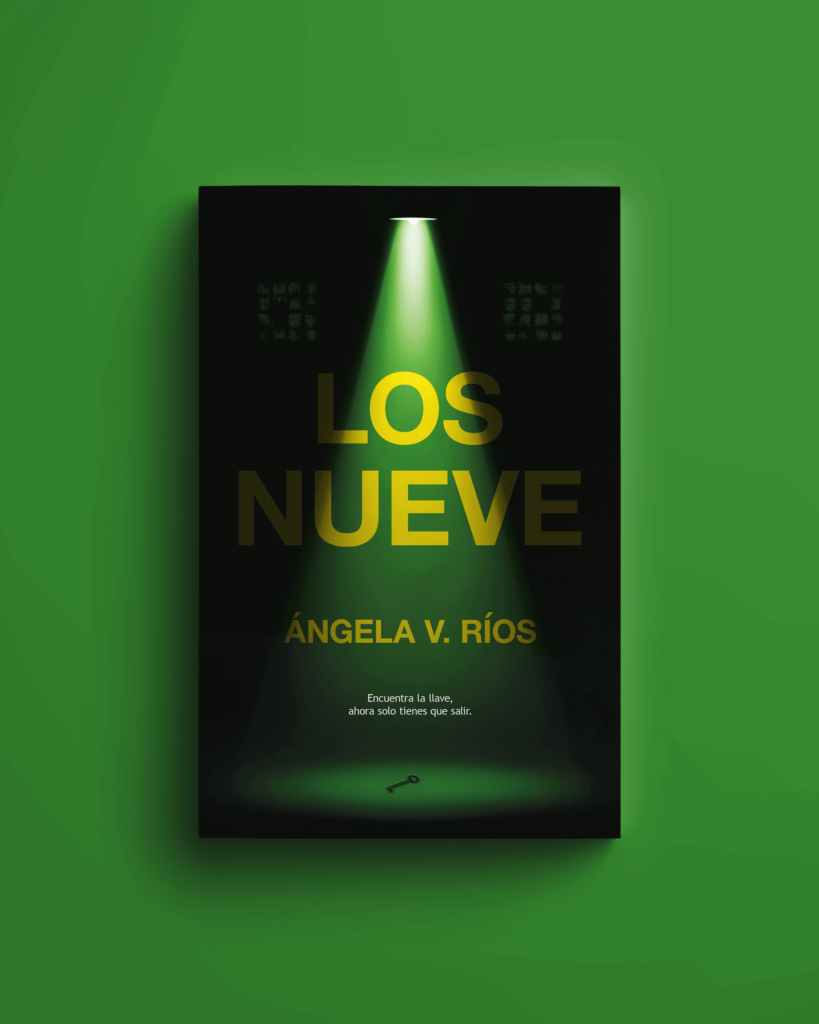 Diseño de portada para una novela de suspense, con fondo negro y llave en la base de la imagen