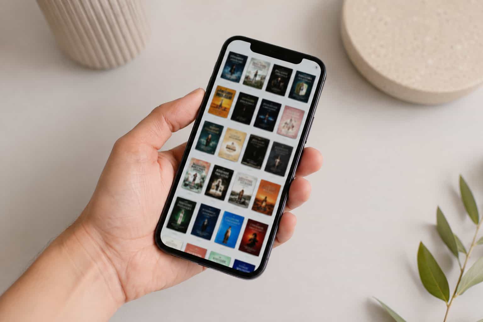 Mano sosteniendo un móvil con una portada para Amazon KDP vista en miniatura